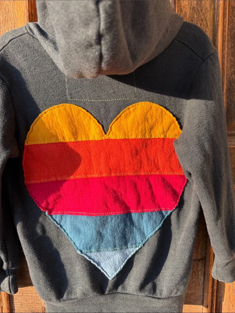 Aviator Nation Kids Black Zip Hoodie with Rainbow Heart Patch Size 2 - Picture 5 of 5